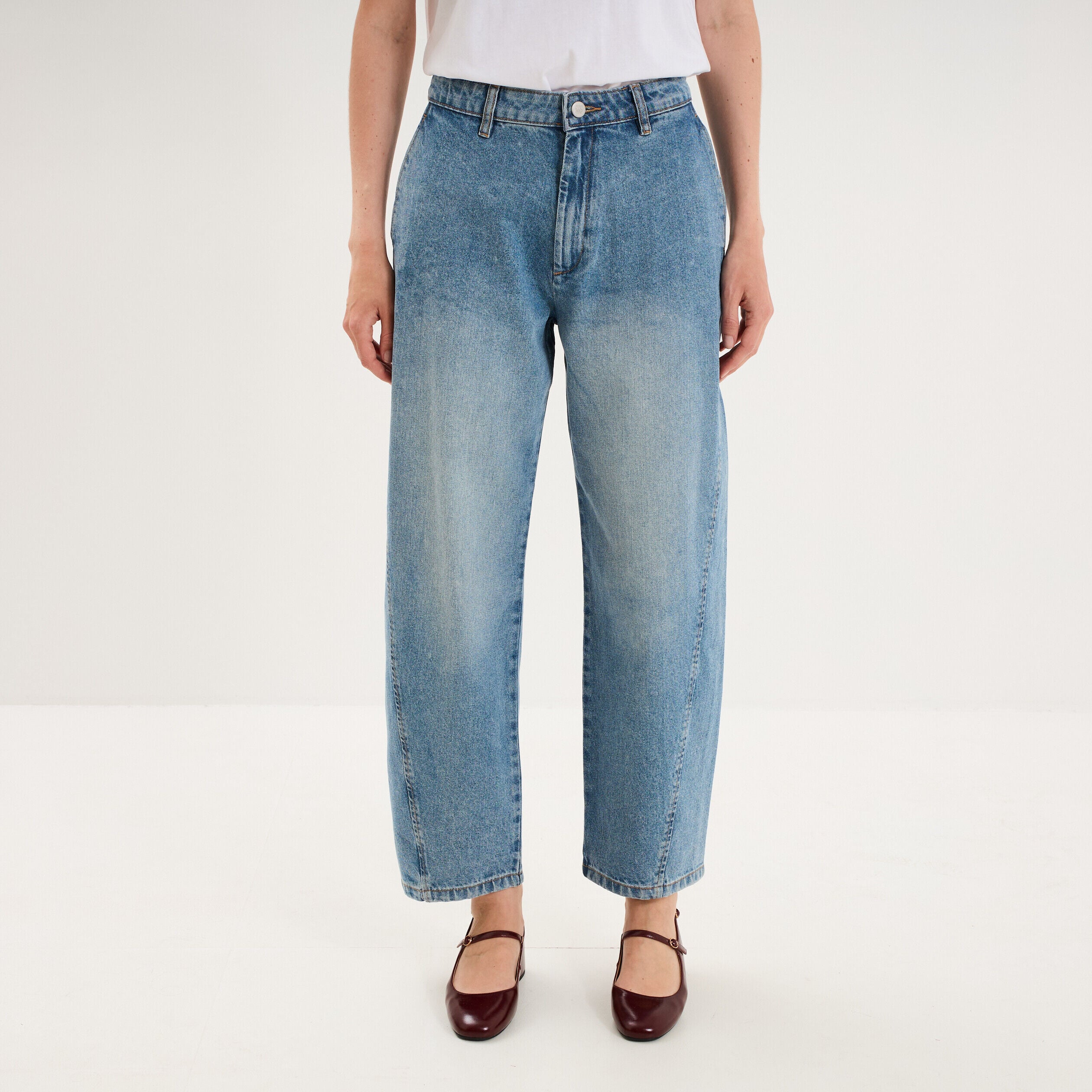 Jean barrel taille haute denim stone femme