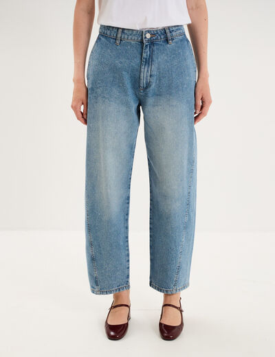 Jean barrel taille haute denim stone femme