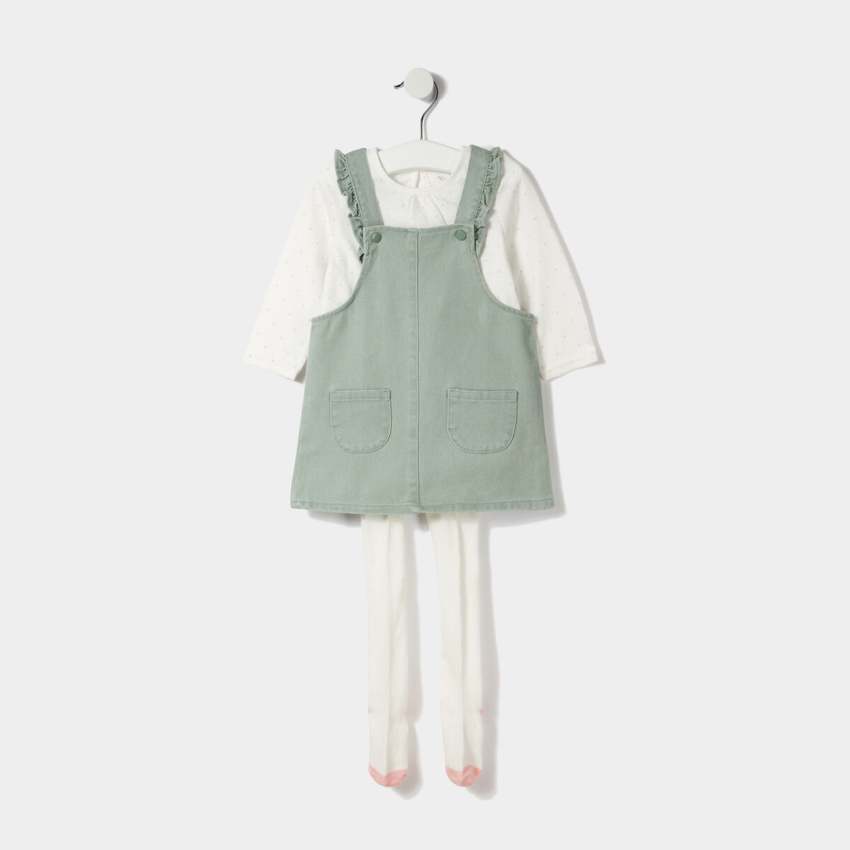 Ensemble 3 pièces coton vert kaki bébé fille