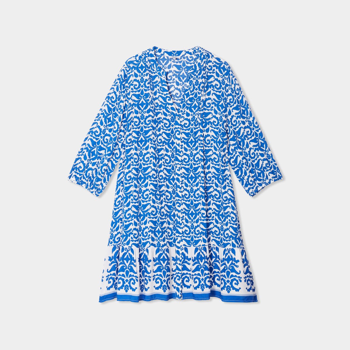 Robe chemise à volants manches 3/4 ecru femme grande taille