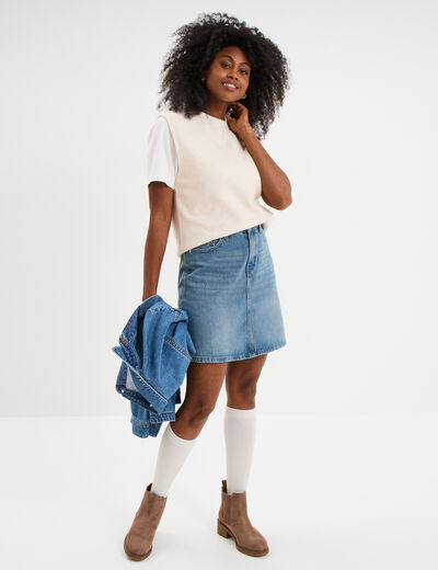T-shirt col rond manches courtes coton blanc femme