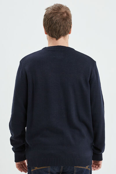 Pull de Noël détails fausse fourrure bleu marine homme