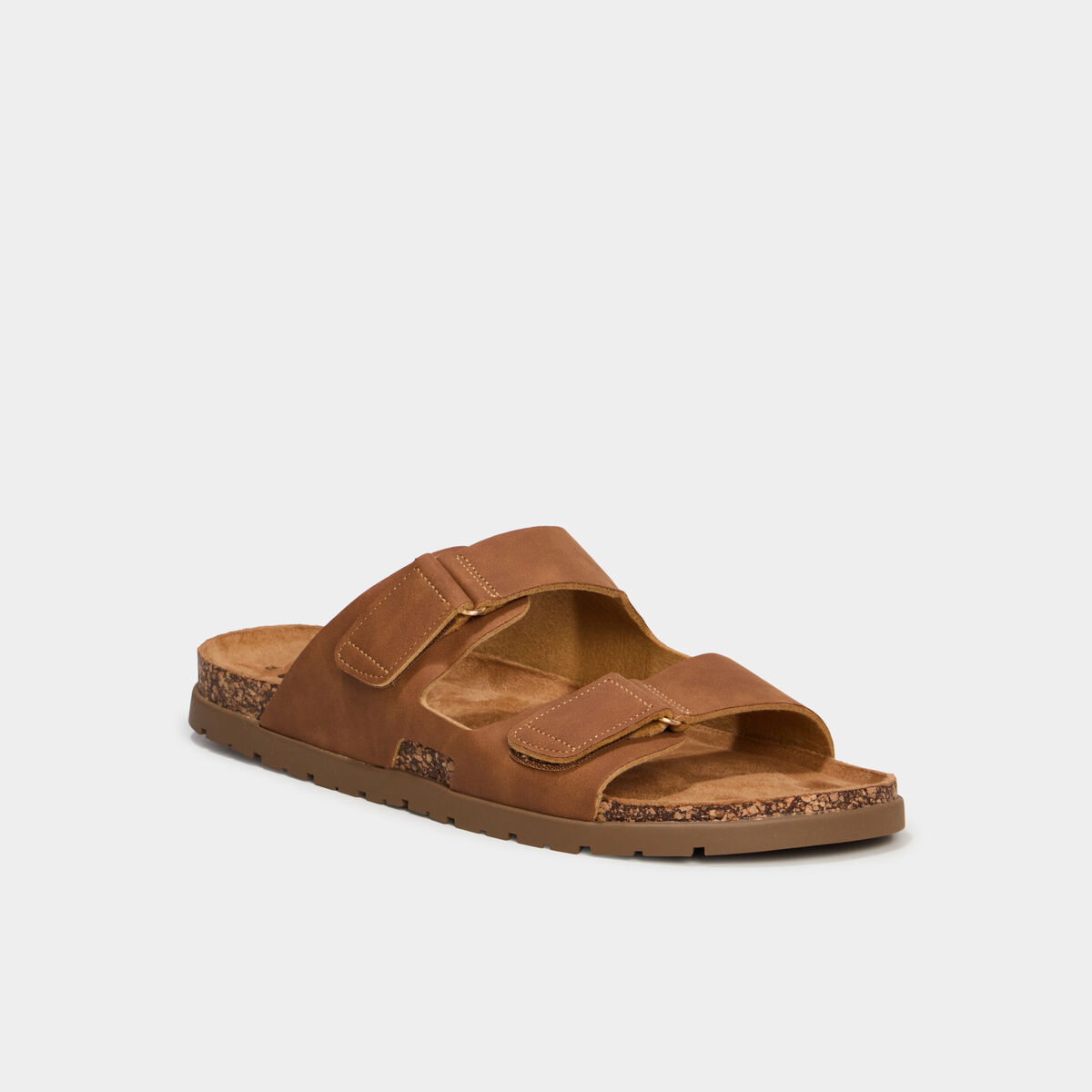Mules double brides &agrave; scratchs marron clair homme