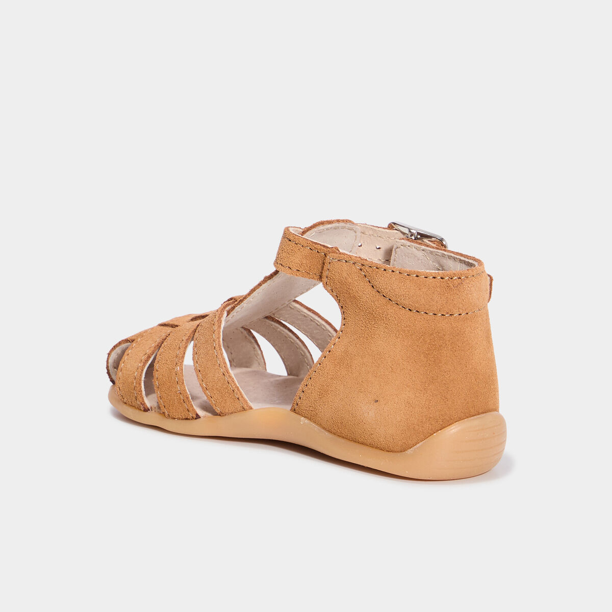 Sandales en cuir semelle souple camel b&eacute;b&eacute; gar&ccedil;on