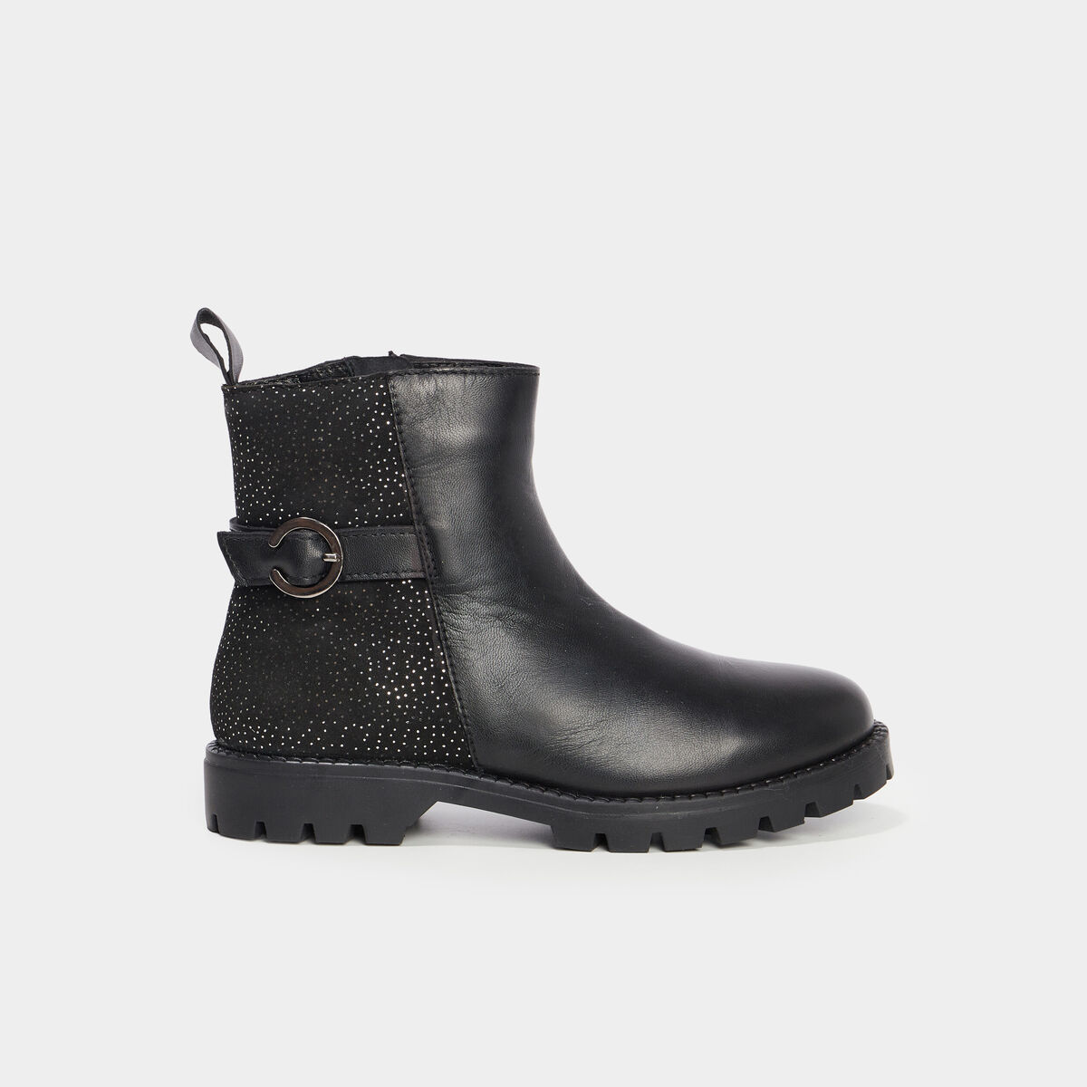 Bottines à strass en cuir noir fille