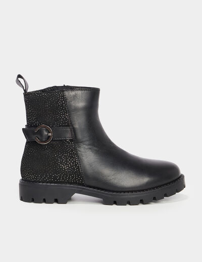 Bottines à strass en cuir noir fille