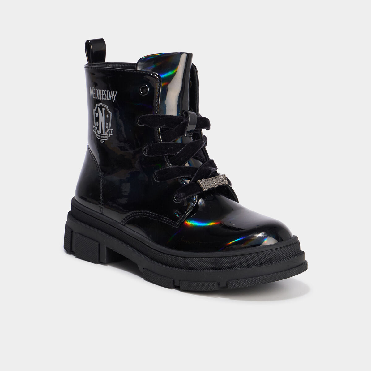 Boots effet holographique Mercredi noir fille