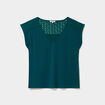 T-shirt col en V ajour&eacute; &eacute;paules et dos vert fonc&eacute; femme