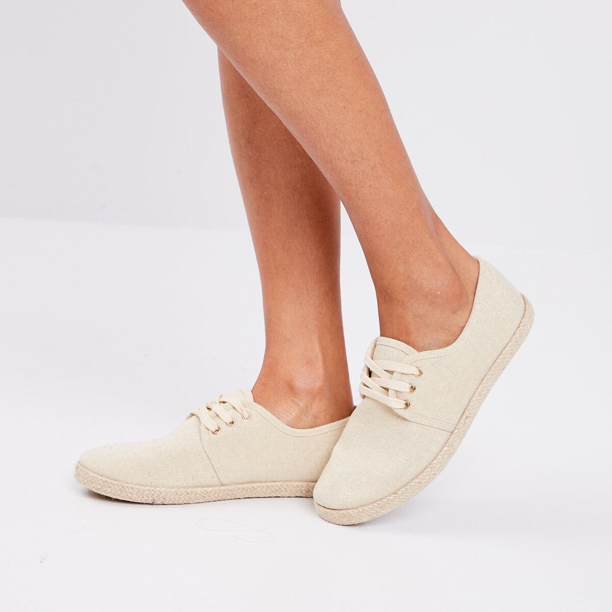 Derbies en toile &agrave; lacets jaune or femme