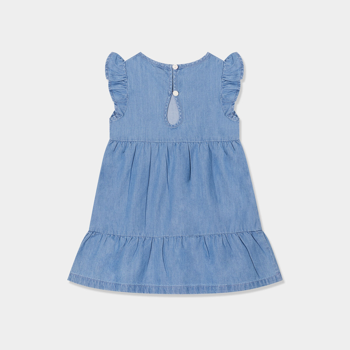 Robe aspect jean à volants coton denim bleach bébé fille