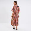 Robe longue col en V taille élastiquée multicolore femme