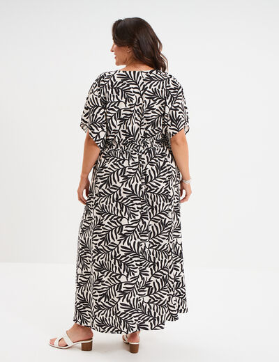 Robe longue fluide manches 3/4 blanc femme grande taille