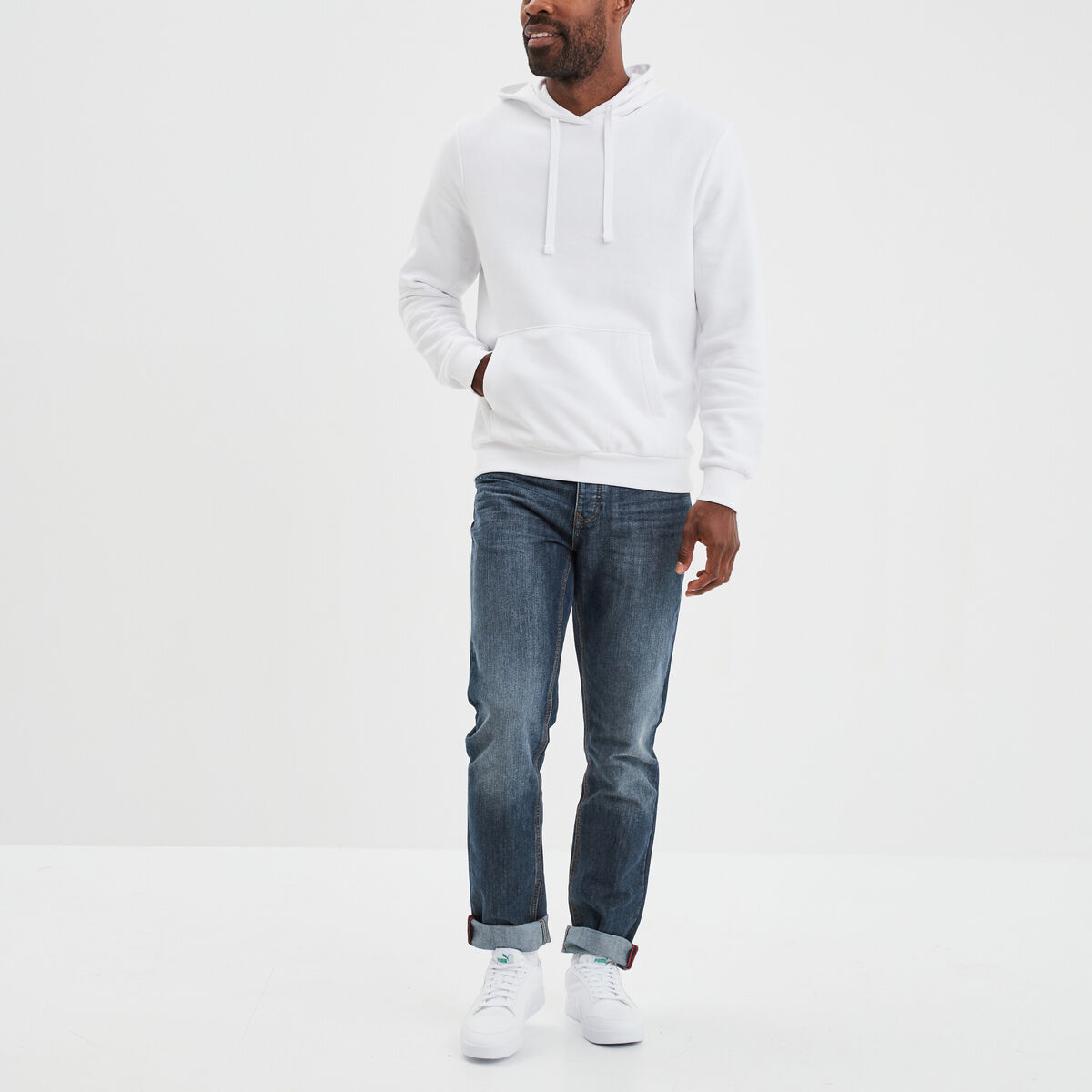 Sweat molleton &agrave; capuche hoodie blanc homme