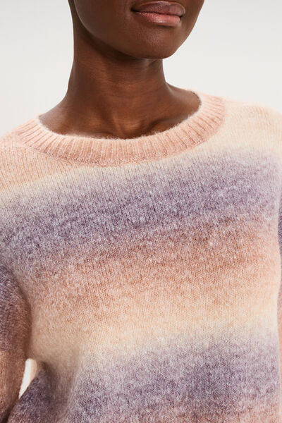 Pull droit col rond manches longues multicolore femme