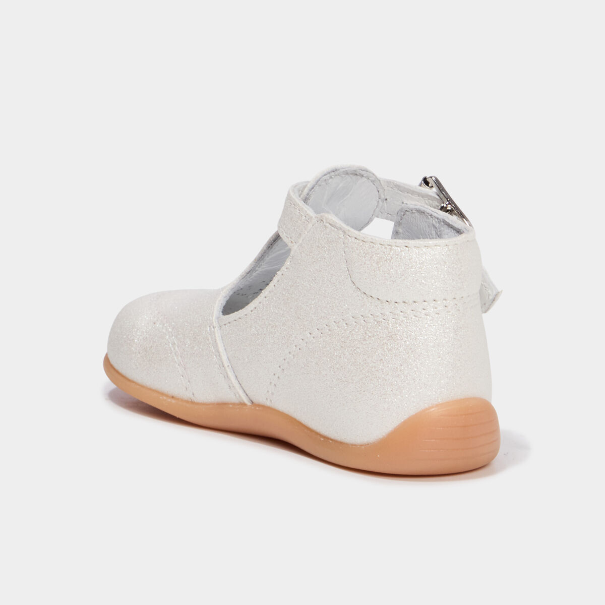 Chaussures c&eacute;r&eacute;monie semelle souple cuir blanc b&eacute;b&eacute; fille
