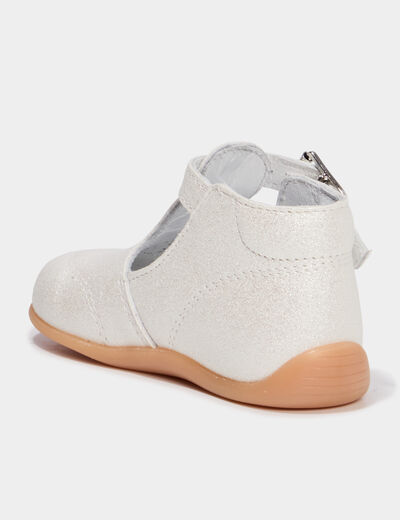 Chaussures c&eacute;r&eacute;monie semelle souple cuir blanc b&eacute;b&eacute; fille