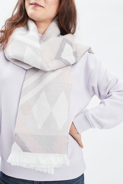 Écharpe à franges avec motifs rose clair femme
