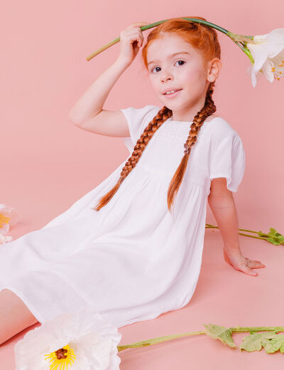Robe manches courtes doublée coton ivoire fille