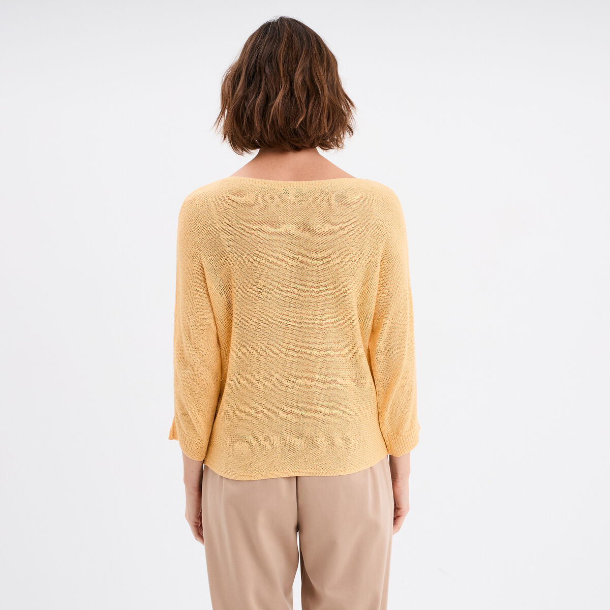 Pull droit col rond manches longues jaune clair femme