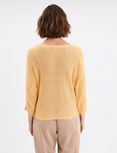 Pull droit col rond manches longues jaune clair femme