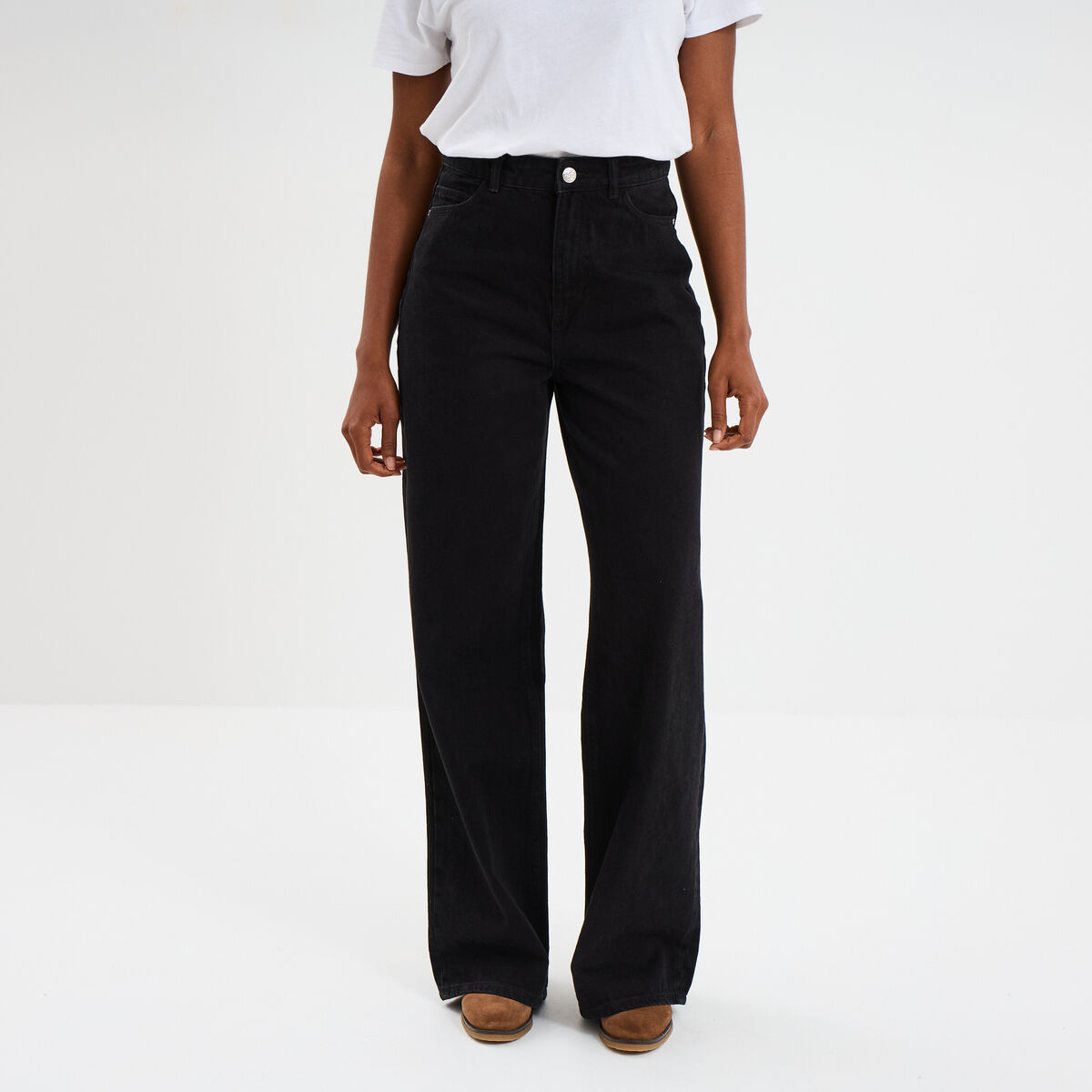 Jeans large coton denim noir femme