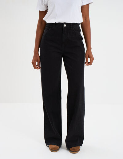 Jeans large coton denim noir femme