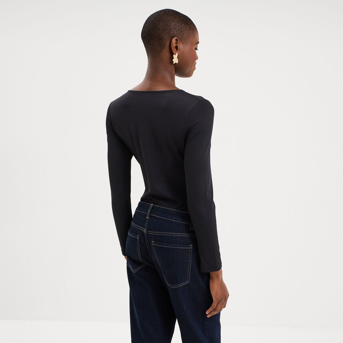 Body ajust&eacute; manches longues noir femme