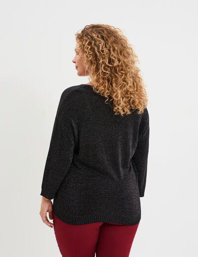 Pull manches 3/4 chauve-souris noir femme grande taille