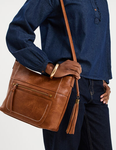 Sac en bandouli&egrave;re marron cognac femme