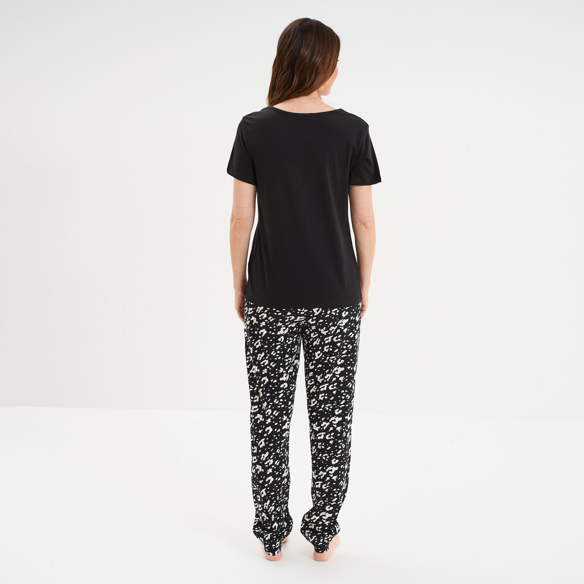 Ensemble pyjama pantalon t-shirt coton noir femme