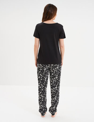Ensemble pyjama pantalon t-shirt coton noir femme