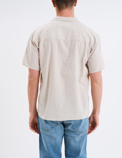 Chemise manches courtes mélange lin gris clair homme