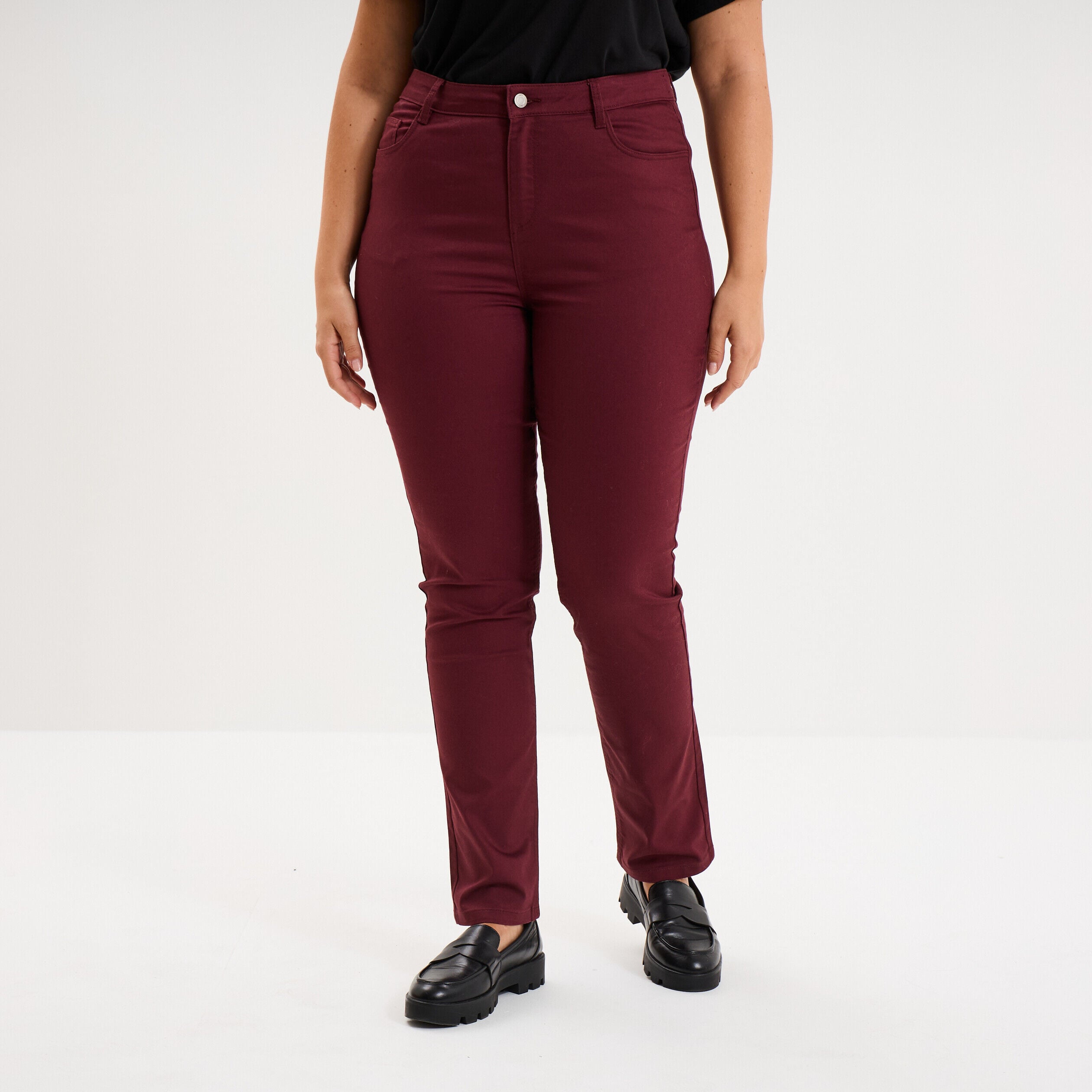 Pantalon droit taille haute extensible violet foncé femme grande taille LH