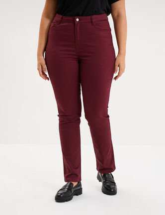 Pantalon droit taille haute extensible violet fonc&eacute; femme grande taille