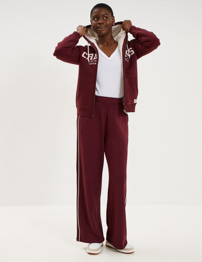 Sweat &agrave; capuche doublure effet sherpa violet fonc&eacute; femme