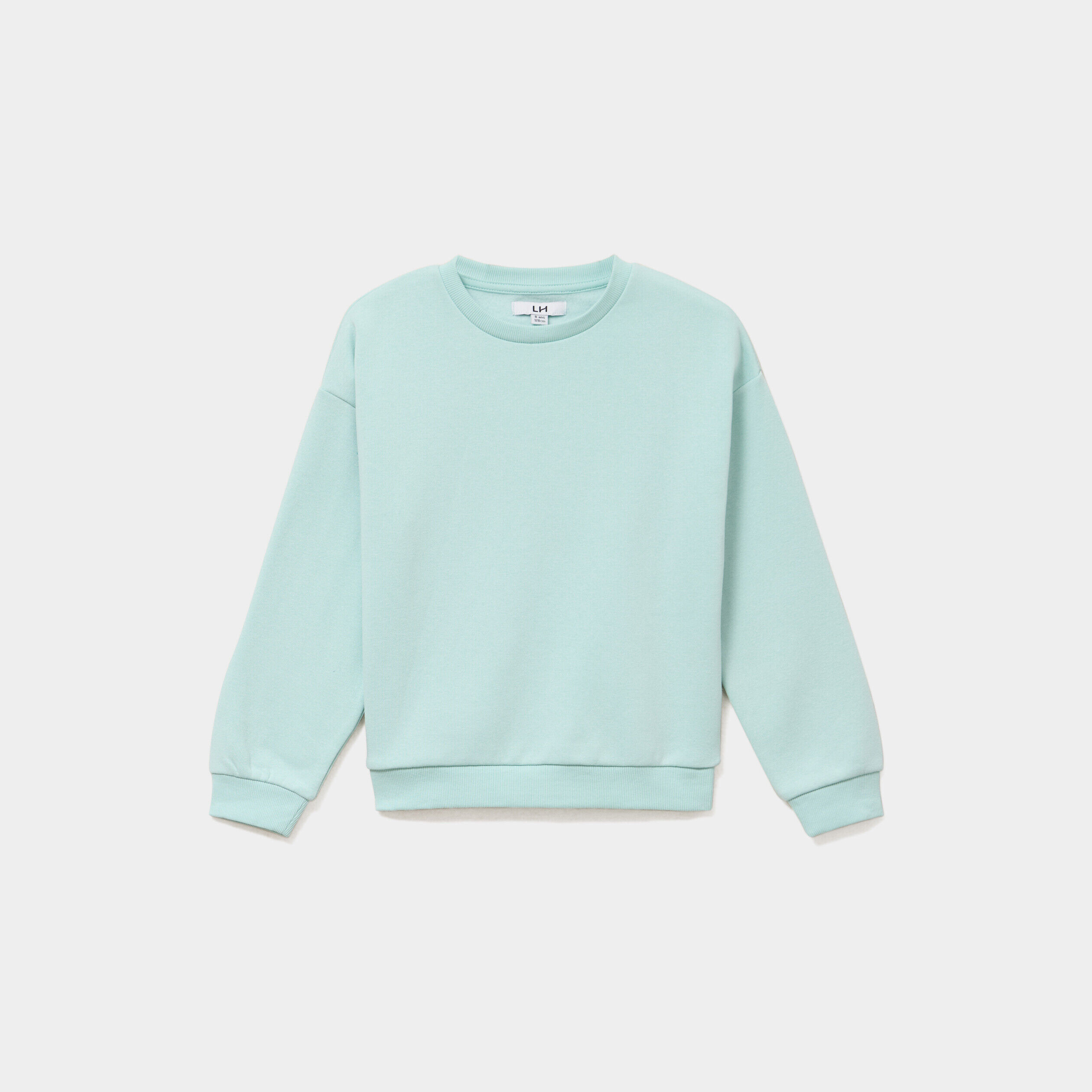 Sweat col rond manches longues bleu turquoise fille LH