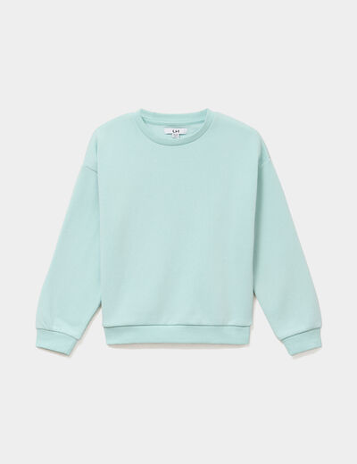 Sweat col rond manches longues bleu turquoise fille