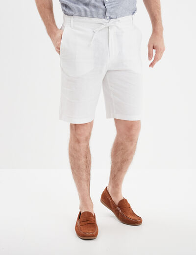 Bermuda chino à coulisse lin mélangé blanc homme