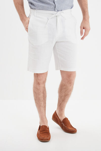 Bermuda chino &agrave; coulisse lin m&eacute;lang&eacute; blanc homme