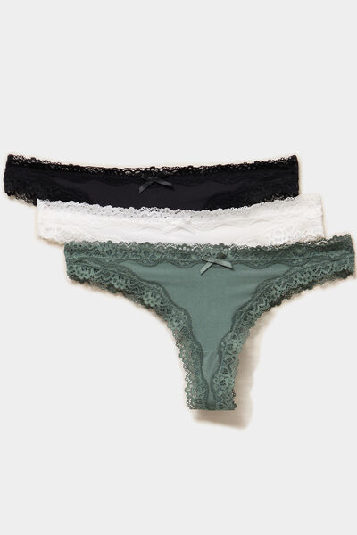 Lot 3 tangas avec dentelle vert femme