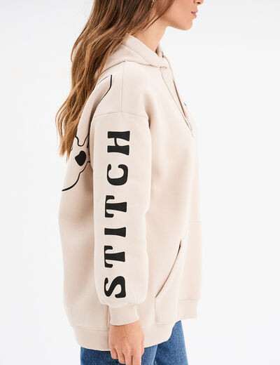 Sweat hoodie à capuche mi-long Stitch sable femme