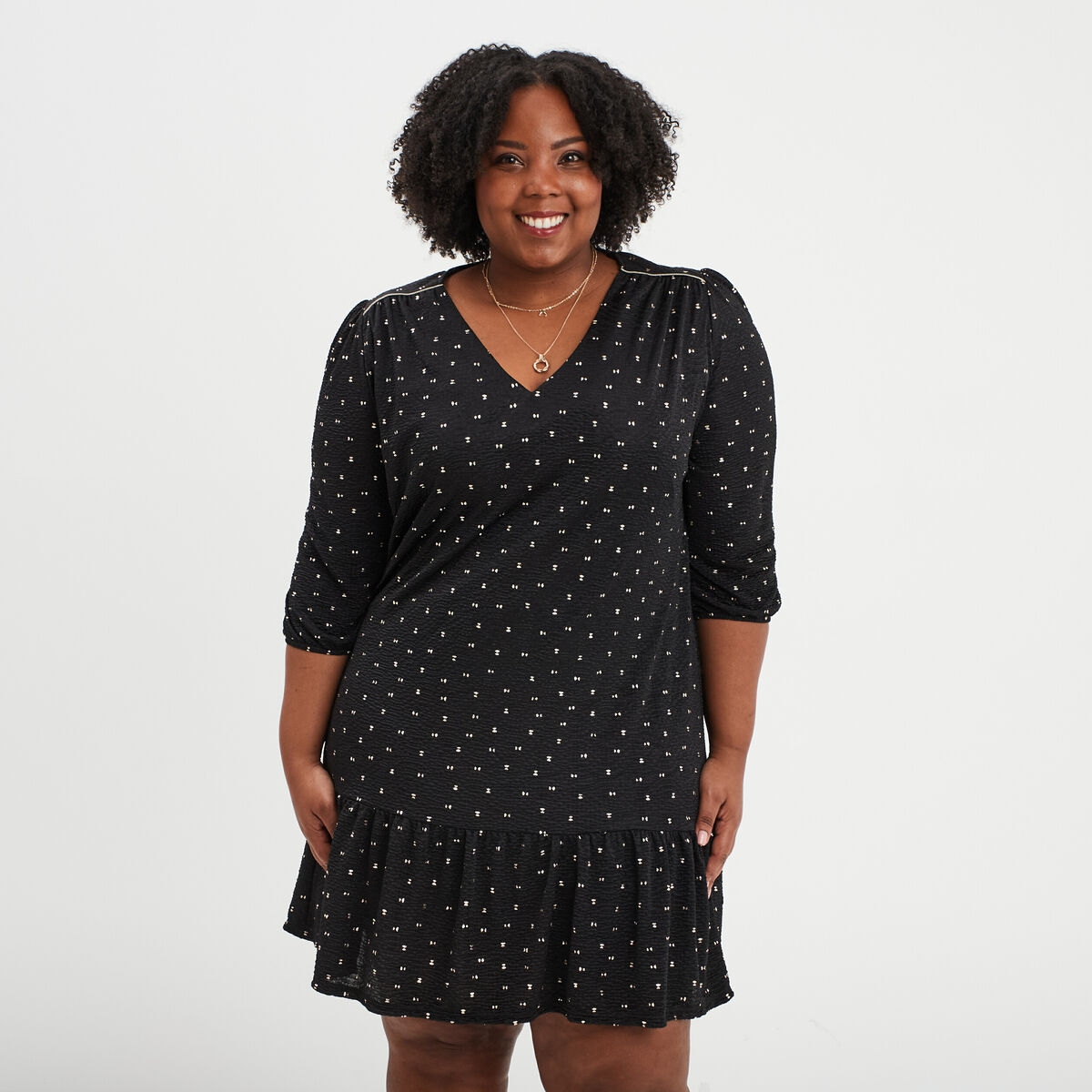 Robe évasée manches 3/4 noir femme grande taille
