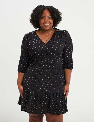 Robe évasée manches 3/4 noir femme grande taille