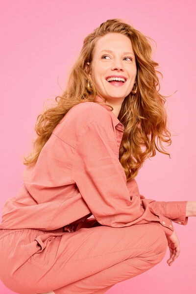 Chemise oversize lin m&eacute;lang&eacute; terracotta femme