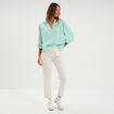 Blouse col tunisien manches 3/4 coton vert clair femme
