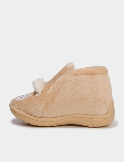 Chaussons botillons effet velours marron clair b&eacute;b&eacute; gar&ccedil;on