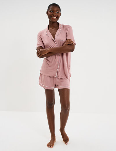 Ensemble pyjama fluide short et chemise mauve femme