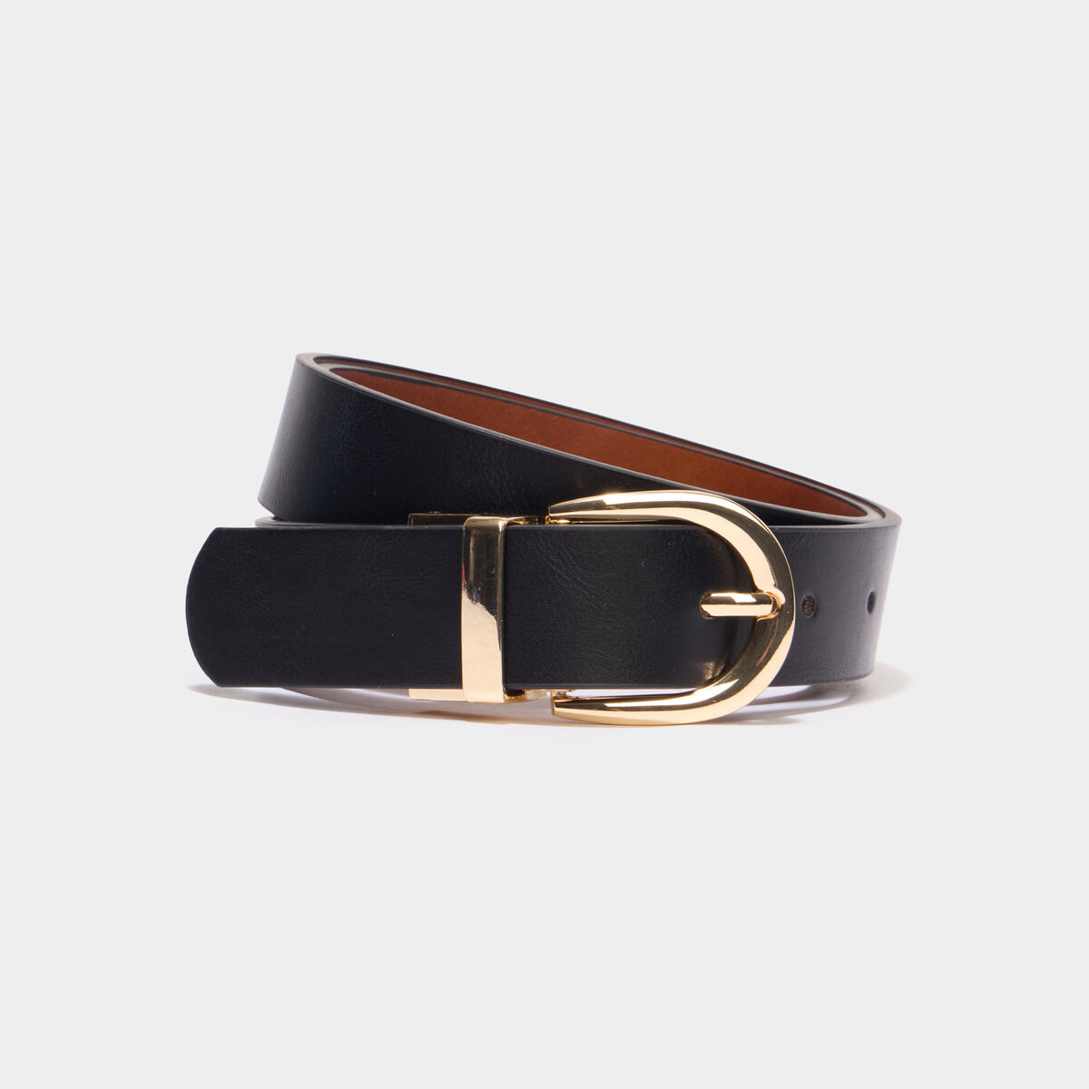 Ceinture r&eacute;versible &agrave; boucle ronde noir femme