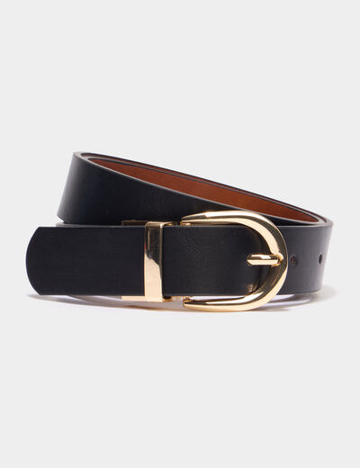 Ceinture r&eacute;versible &agrave; boucle ronde noir femme