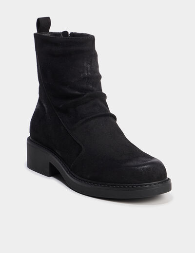Boots effet su&eacute;dine noir femme